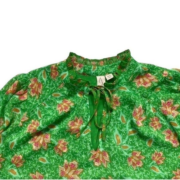 JOIE boho Kelly green floral tie front long sleeve blouse - Picture 6 of 10
